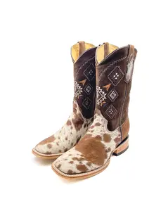 Cowboy Boot Brown Cowhide Aztec