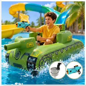 Rechargeable Motorized Tank Pool Float , Inflatable Water Battle Boat with Electric Blaster, Durable PVC Summer Outdoor Toy,beach,Gift of Father's Day