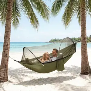 Sunshade Camping Hammock with Canopy and Mosquito Net, Portable Double Hammock with Anti Roll Design and Quick Setup, Lightweight Outdoor Hammock Tent for Camping Hiking Travel Backpacking, Tree Hammock for Beach Garden Backyard Outdoor Camping Gear