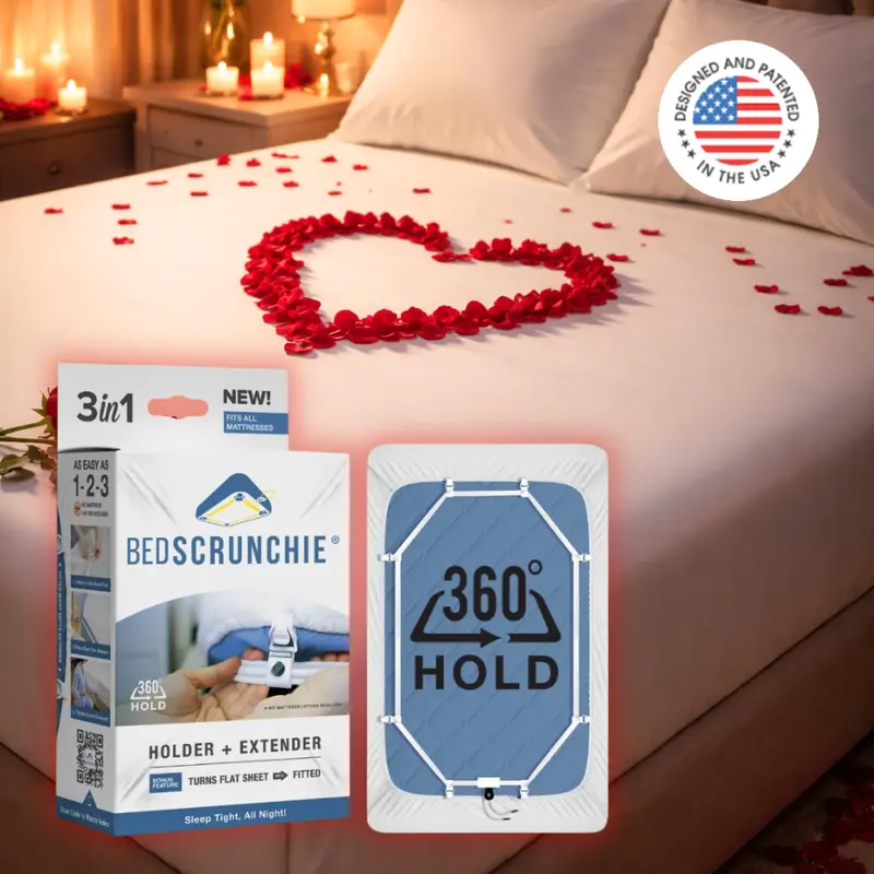 Bed Scrunchie 3-in-1 Adjustable Bed Sheet Straps & Fasteners – 360° Elastic Fitted Sheet Tightener with Heavy-Duty Anti-Slip Clips – Prevent Loose or Slipping Sheets – Universal Bed Sheet Holder for Deep, Extra-Deep, Pillow-Top & Adjustable Mattresses 0