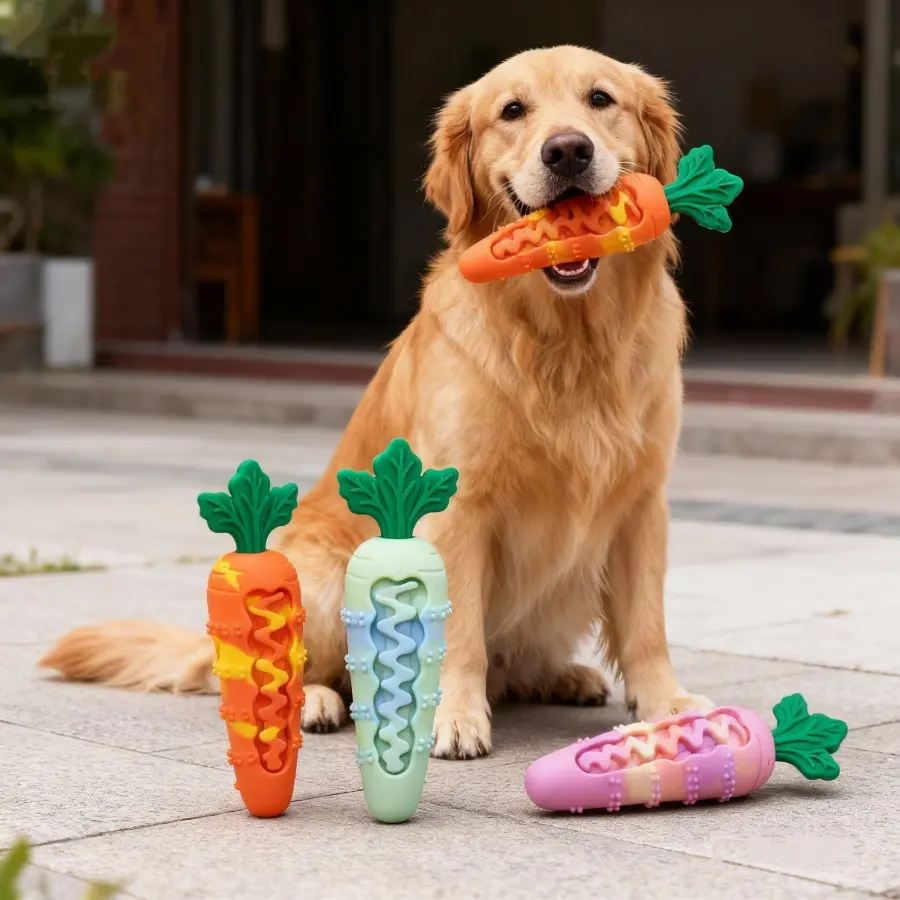 Popular silicone pet sound toy for dogs, relieves boredom, self-entertaining, chewable carrot dog toy that won't break Bite Resistant Inflatable Balls Set