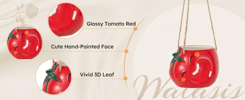 Mushroom Smiley Face Hanging Planter Pot with Drainage, Gardening Plant Gifts for Women Mother Plant Lovers - 3.9inch Opening