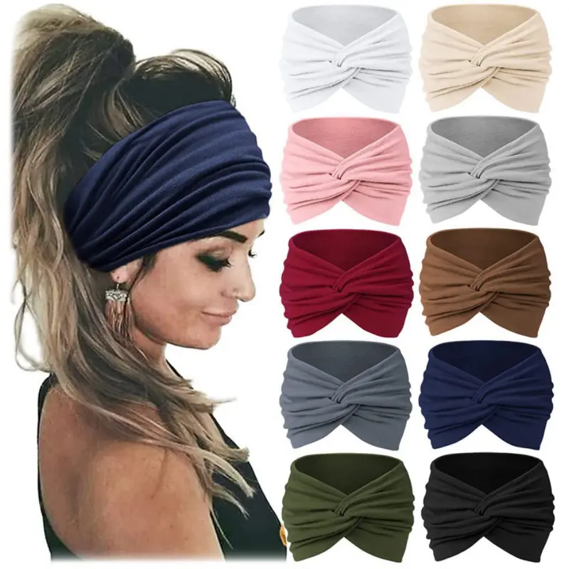 10 Pack Turban Headbands for Women Wide Vintage Head Wraps Knotted Cute Hair Band Accessories Sports & Outdoor