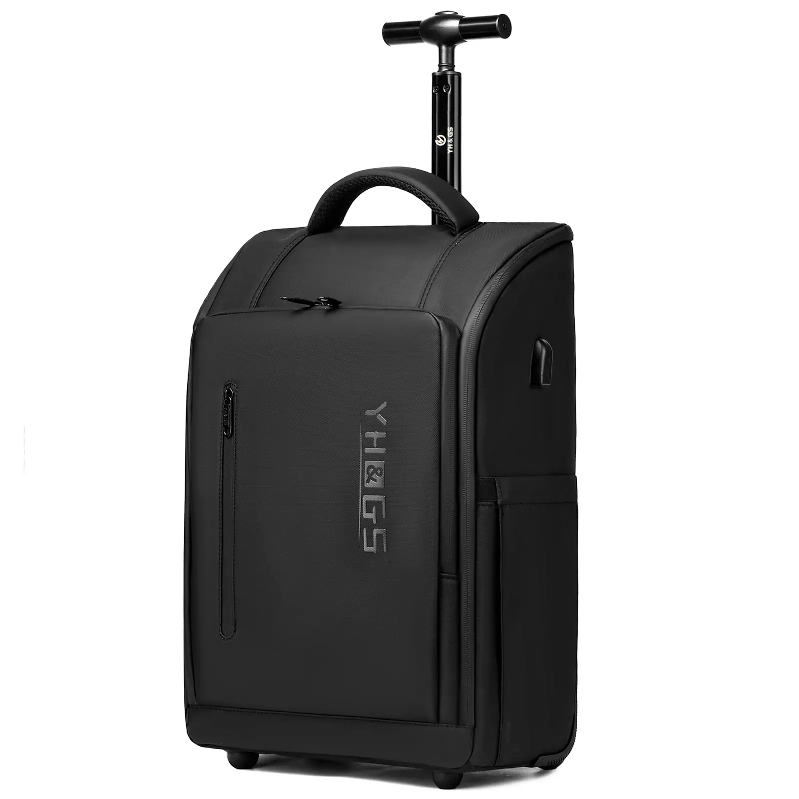 YH&GS Rolling Backpack - Heavy Duty Water-Resistant Carry Luggage with 15.6" Laptop Compartment, USB Port, Shoe Pocket, Adjustable for Travel, Portable Travel Gear, 14"(l)x9.5"(w)x20"(h) Sports Backpack for Business, Business Travel Bag