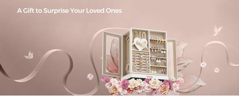 SONGMICS Jewelry Box 360° Rotating, Jewelry Storage Case with 5 Drawers,Glass Window, Spacious, Open Design, Great Gift SONGMICS Jewelry Box 360° Rotating, Jewelry Storage Case with 5 Drawers,Glass Window, Spacious, Open Design, Great Gift