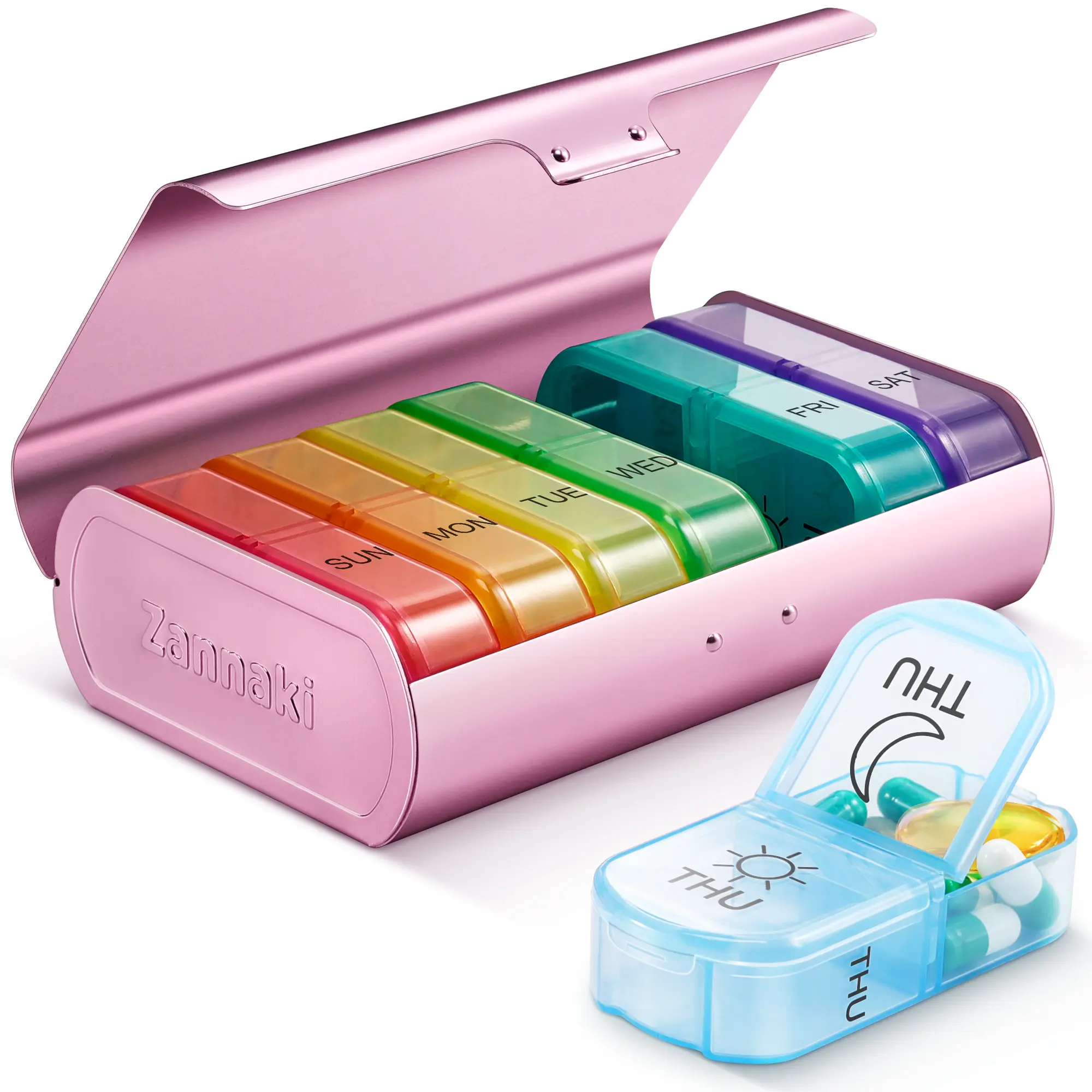 Metal XL Weekly Pill Organizer 2 Times a Day, Large Travel Daily Pill Box 7 Day, Portable Week Twice Pill Holder Container, AM PM Pill Case for Medicine Vitamin Medication Supplement, Christmas Gifts,dorm essentials,home decor