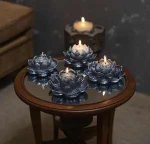 The Abyss, Lotus Candles, Rustic Black, 3D Frosted Petal Tips, 5 pc set!