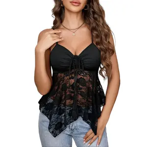 Avidlove Lace Bralette Crop Top for Women Y2k Cami Tank Top with Adjustable Spaghetti Straps & Elastic Thin Mesh Lace Comfortable Casual Lingerie Sizes Run Small Bustier SpringStatements