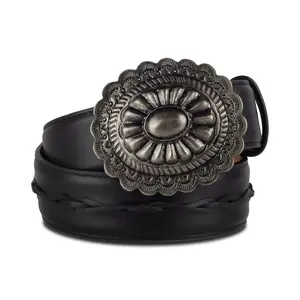 1.5 Woven Braided Belt with Round Buckle - Jet Black