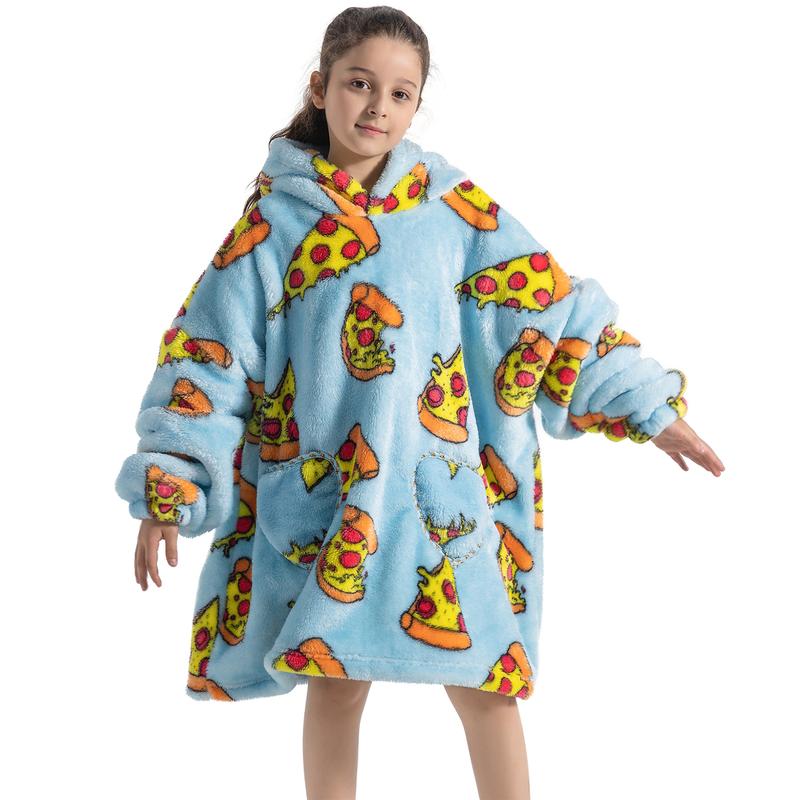 Wearable Blanket Hoodie for Boys Girls Kids, One Size 1Pcs Oversized Nightgown Loungewear Wearable Hoodie Sweatshirt Blanket Warm Hoodie with Pocket