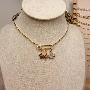 Custom 18k Gold plated Safety Pin Charm Necklace