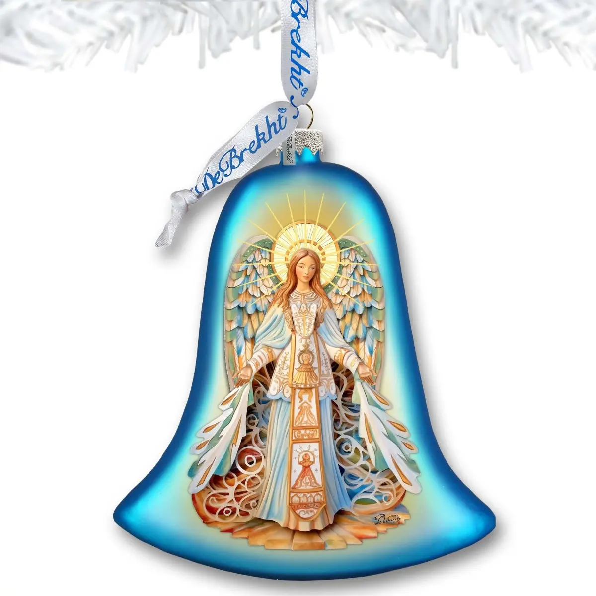 Designocracy 752-041 3x3.5 in. Handblown Satin Glass Angel Bell Ornament with Box, Nativity-Themed Christmas Tree Decor, Handmade Collectible for Holiday Decorating (Home Supplies)