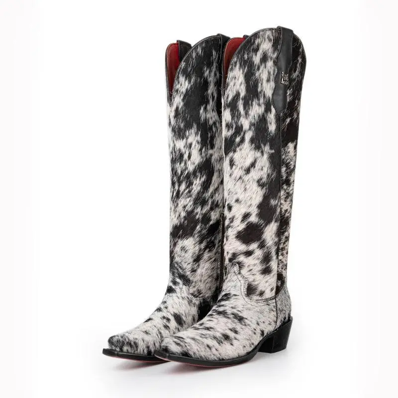 Women's Western Cowboy Boots in Bold Leopard Print, Mid-Calf Knight Style with Synthetic Horsehair-Like Texture, Shoe, Bold And Distinctive, Footwear, Animal Print, Western Ootd, Cowboy Aesthetic, Leopard Boldness, Urban Cowboy, Cowgirl Fashion