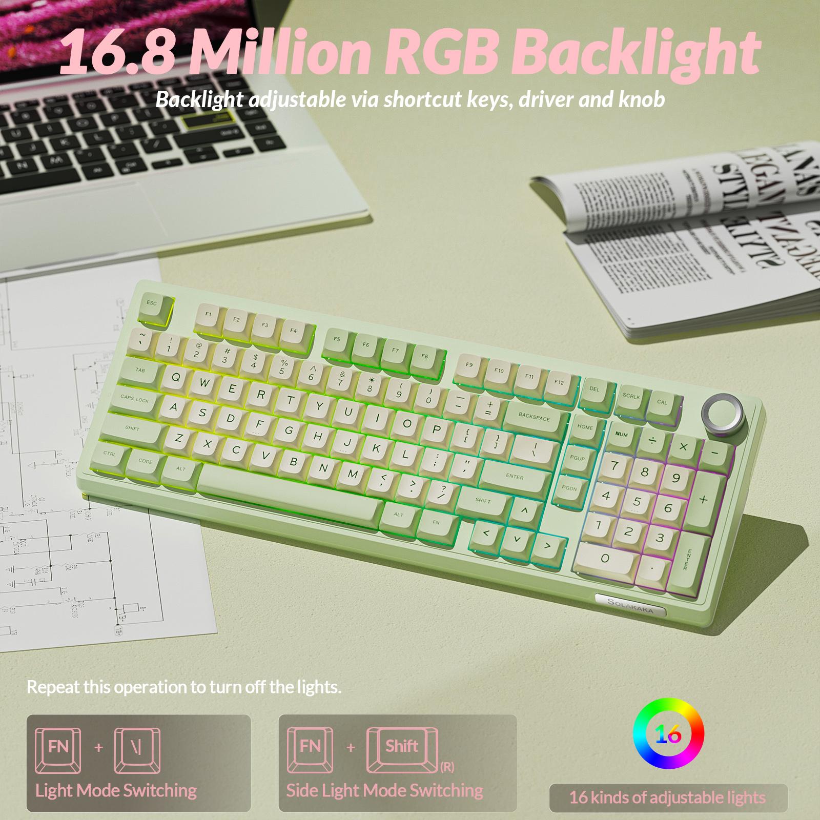 SOLAKAKA KI99 Pro Silent Wireless Mechanical Keyboard Quiet Switch Hot Swappable Silent Keyboard with RGB Backlit Gasket Structure Computer Gaming Keyboards Avocado Green SOLAKAKA KI99 Pro Silent Wireless Mechanical Keyboard Quiet Switch Hot Swappable Silent Keyboard with RGB Backlit Gasket Structure Computer Gaming Keyboards Avocado Green