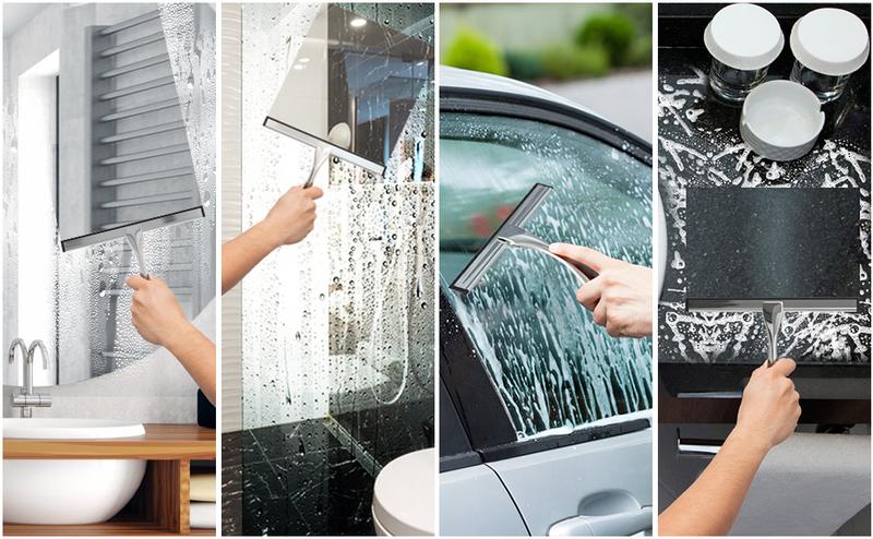 【NewYear2026】Stainless Steel Shower Squeegee for Bathroom – 10 Inch All-Purpose Glass Door, Window, Mirror & Tile Cleaner with 2 Adhesive Hooks, Silver 【NewYear2026】Stainless Steel Shower Squeegee for Bathroom – 10 Inch All-Purpose Glass Door, Window, Mirror & Tile Cleaner with 2 Adhesive Hooks, Silver