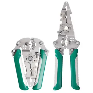 All-in-One Stainless Steel Folding Wire Stripper Crimp Cut Strip & More with Green Handles for Efficient Tooling