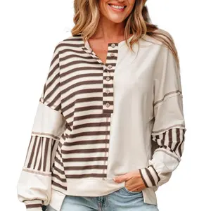 Asvivid Women's Oversized Color Block Patchwork Pullover, Long Sleeve Sweatshirt with Stripe Stitched Details, Casual Fashion Top