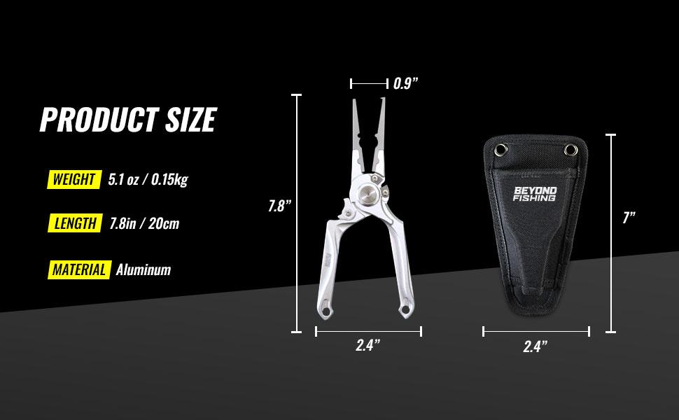 Beyond Fishing Pro Aluminum Series 8 Inch Multifunction Fishing Pliers, Saltwater Resistant Fishing Cutter, Tungsten Carbide Cutters, Corrosion Resistant Teflon Coating with Sheath