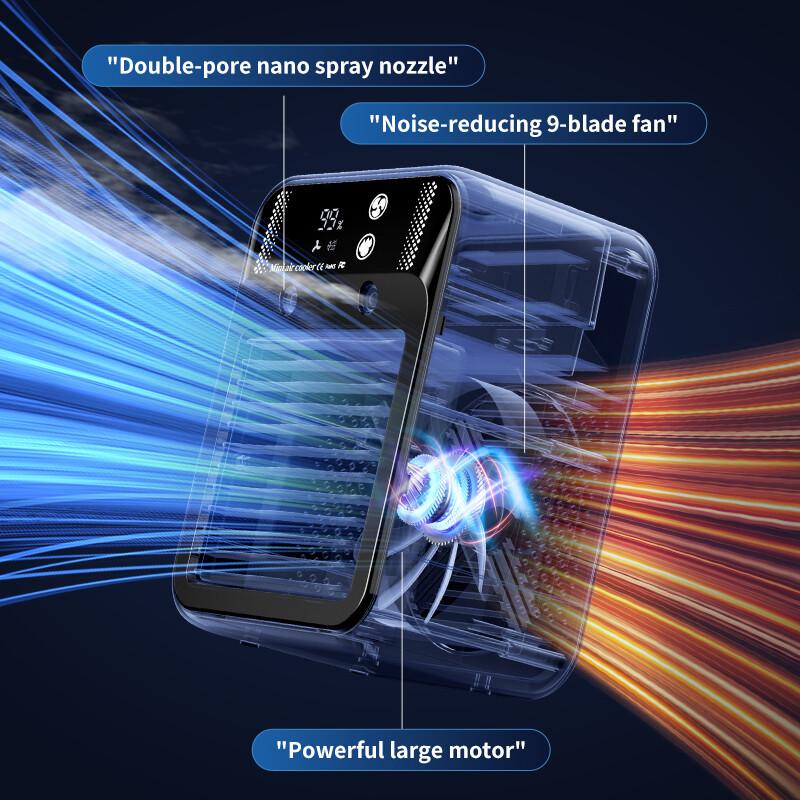 Energy Saving Portable Air Cooler Eco Friendly Evaporative Cooling Technology USB Powered 3 in 1 Air Conditioner Fan with Humidifier for Small Spaces Adjustable Cable