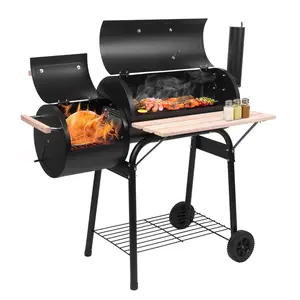 Barrel Charcoal Grill with Offset Smoker, All Metal Outdoor Smoker with Side Table and Wheels for Outdoor Garden Patio and Backyard Cooking Portable Bbqs Modern