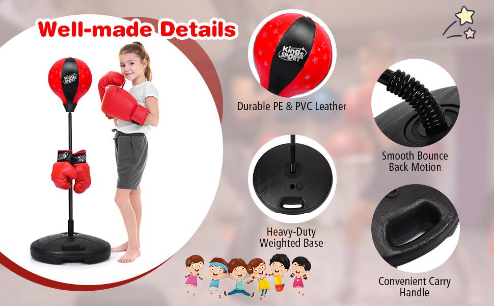 Costway Punching Bag for Kids, Inflatable Kids Punching Bags with Boxing Gloves, Height Adjustable Punching Bag Set, Boxing Bag Sports Toy for Boys Girls 3+