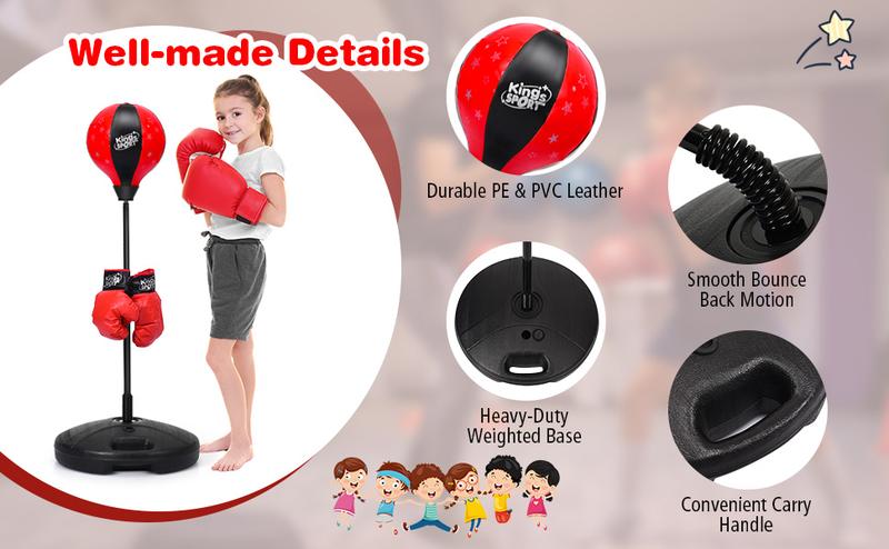 Costway Punching Bag for Kids, Inflatable Kids Punching Bags with Boxing Gloves, Height Adjustable Punching Bag Set, Boxing Bag Sports Toy for Boys Girls 3+
