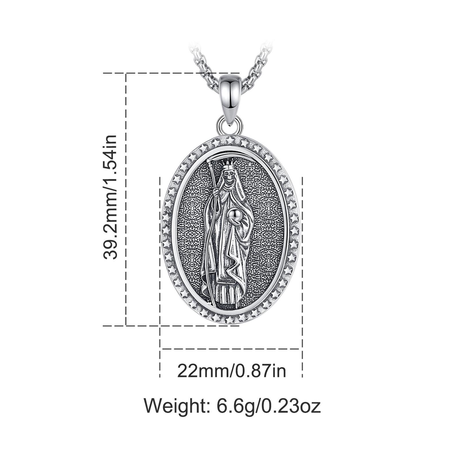 Eudora S925 Sliver Santa Muerte Necklace, Silver Grim Reaper Pendant, Mexican Saint Medallion, Memento Mori Amulet, Protective Sigils Jewelry Eudora S925 Sliver Santa Muerte Necklace, Silver Grim Reaper Pendant, Mexican Saint Medallion, Memento Mori Amulet, Protective Sigils Jewelry