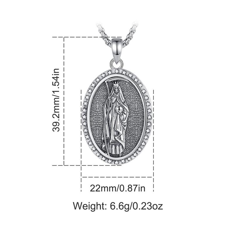 Eudora S925 Sliver Santa Muerte Necklace, Silver Grim Reaper Pendant, Mexican Saint Medallion,  Memento Mori Amulet, Protective Sigils Jewelry
