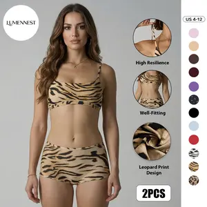 LUMENNEST Women's Soft Minimalist Leopard Print Thin Strap Bralette & Knicker Set, Versatile Seamless Smoothing Lingerie & Underwear Set