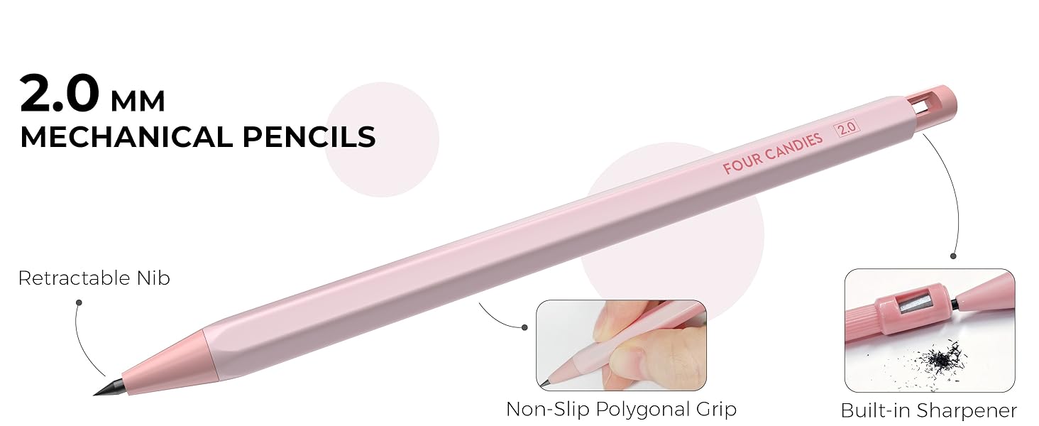 Four Candies 56/58 PCS Aesthetic School Supplies with Large Pencil Case, 6 Colored Ballpoint Pens, 12 Pastel Highlighters, 5 Black Ink Gel Pens, 9 Mechanical Pencils 0.5-2.0mm Student Essentials,girly office supplies,Writing Instruments Stationery Set