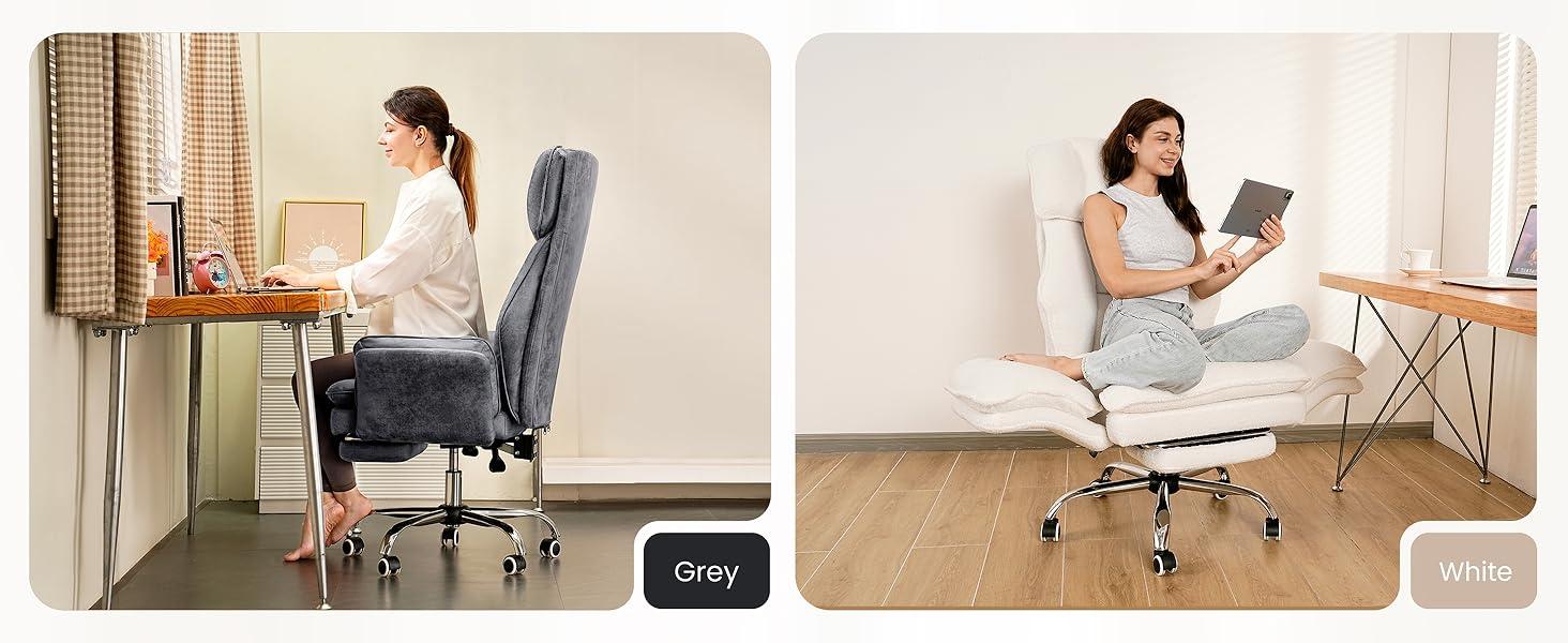 [New Year Sale]Big and Tall Office Chair, Flip Armrests for Pets & Cross Legged Sitting, Executive Ergonomic Computer Gaming Chair with Foot Rest, Teddy Fleece Wide Seat Reclining Desk Chair, White Vanity Chair