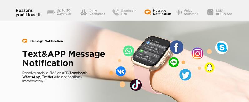 Smart Watch Pro for Women & Men with 30 Days+ Battery Life Heart Rate SpO2 Sleep Monitor 120 Sports Modes IP68 Waterproof Fitness Tracker Call & Message Notifications 1.85" Touchscreen Customizable Watch Faces Wristwatch Digital