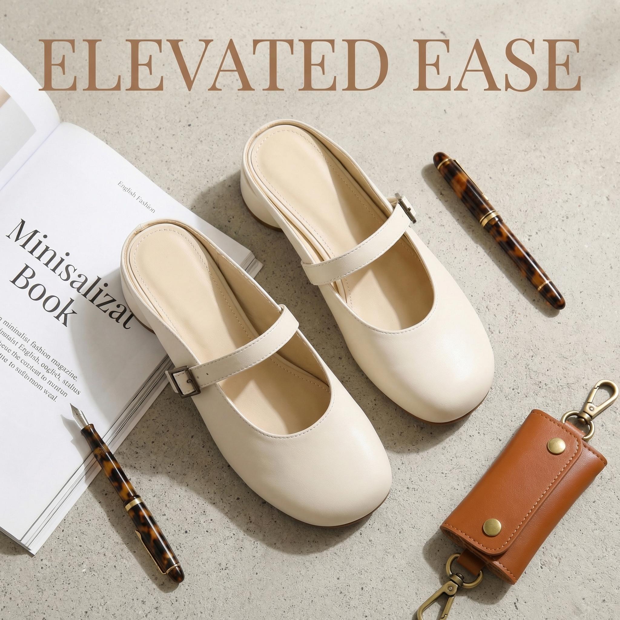 UBFEN Women's Mary Jane Mules Slip-On Chunky Low Heel Round Toe Comfort Dress Shoes