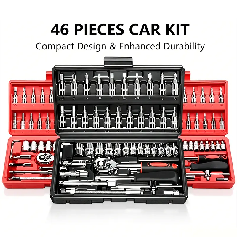 46pcs Socket Wrench Diy Repair Tool Kit, Car Repair Machinery Tools Set, Ratchet Screwdriver, Household Machinery Tools, Hardware Toolbox, Compatible with Bicycle Repair & Car Repair, Auto Repairing & Household, Christmas Gift for Husband