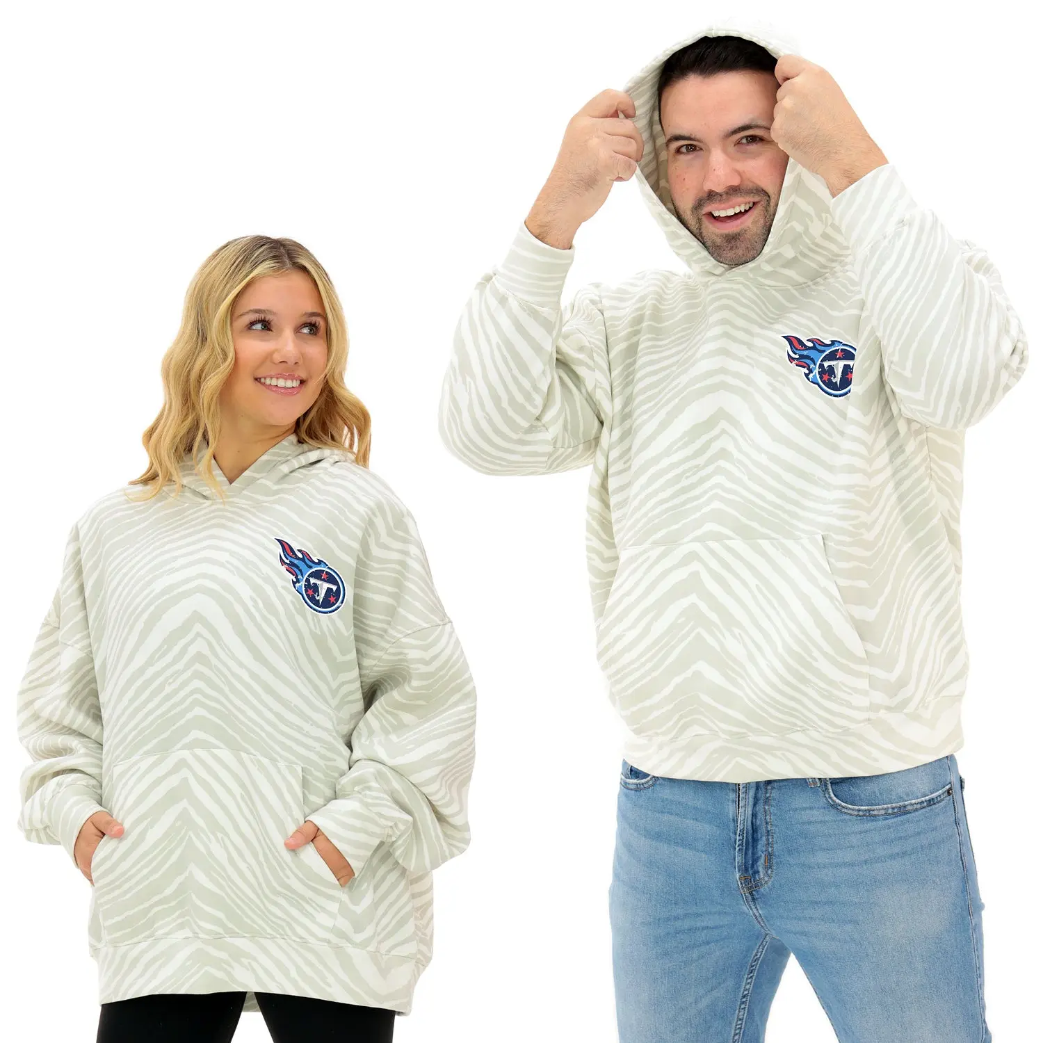 Zubaz NFL Unisex Adult 90s Vintage Full back Zebra 2 Color Hoodie, Tennessee Titans