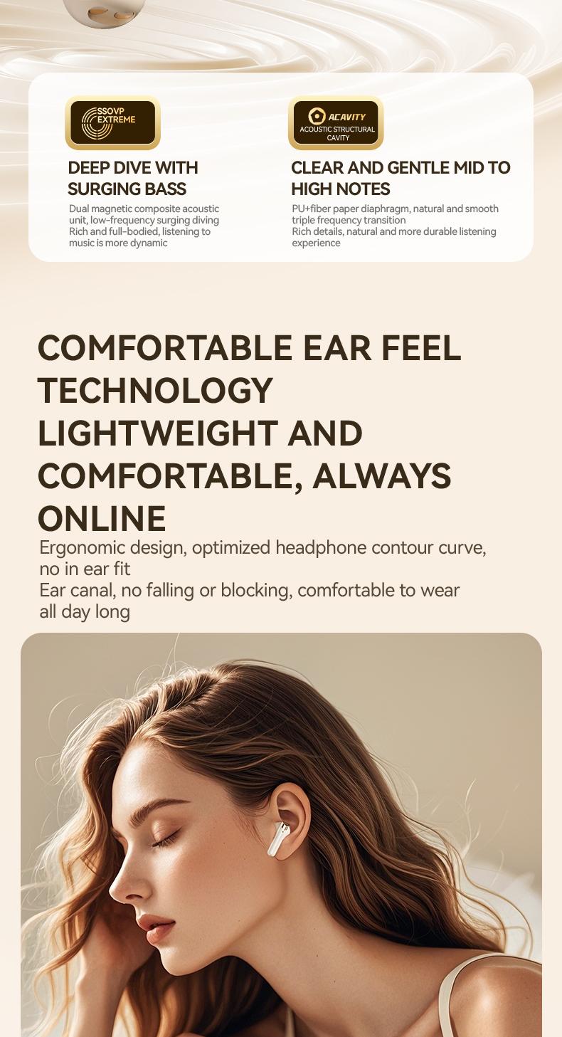 acer OHR508 Wireless Stereo Earbuds, In-Ear Noise-Canceling Earphones, Extra Long Battery Life, Universal Fit for Men and Women, Comfortable Wear, Noise Isolation Headphones, HIFI Sound Quality Music Headset Beige Audio Electronic