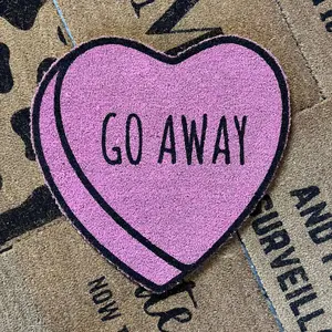 Go Away Pink Heart Doormat, Welcome Mat, Funny Door mat Go Away Pink Heart Doormat, Welcome Mat, Funny Door mat
