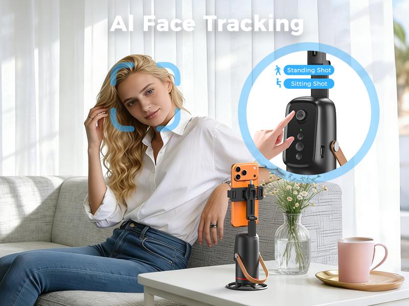 Auto Face Tracking Tripod, with Gesture Control Functon ,360° Rotation Face Body Phone Camera Mount Smart Shooting Phone Tracking Holder for Live Vlog Streaming Video, Accessories Selfie 360 Rotating Phone Stand Smartphone Vlogging Kit
