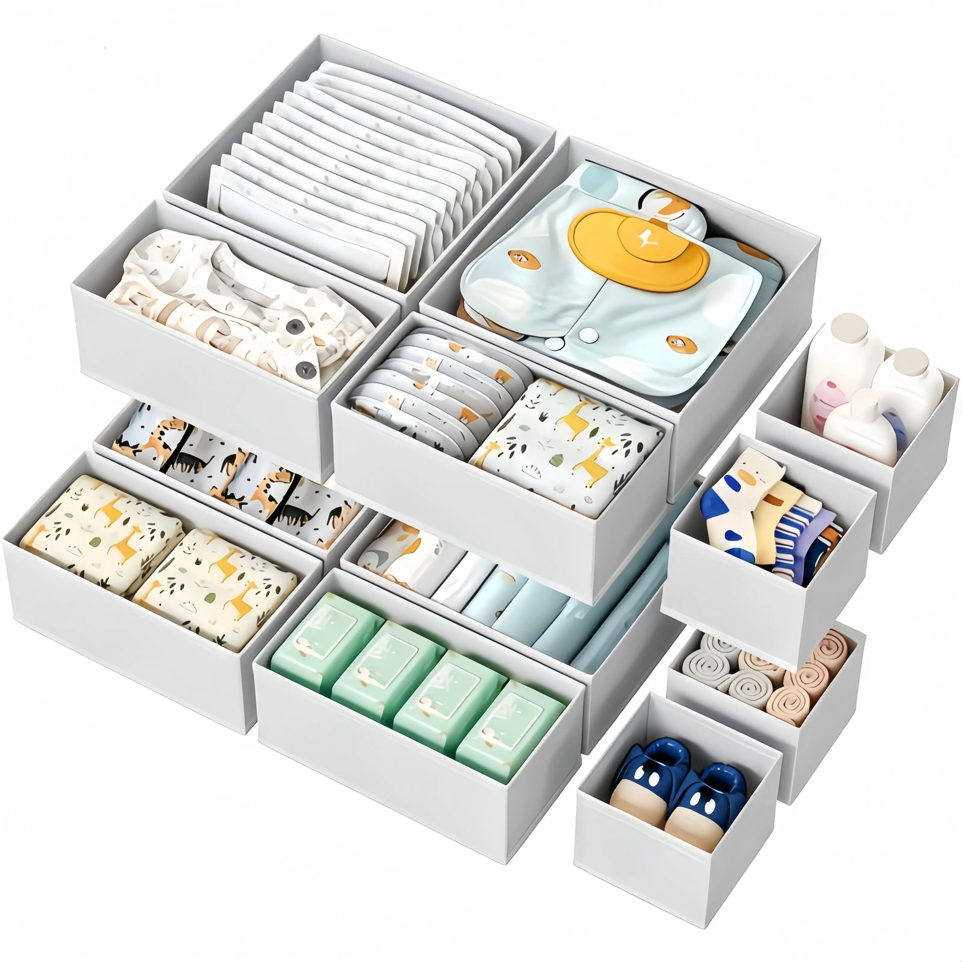 6-Piece Foldable Fabric Storage Boxes Set with Drawers & Dividers - Clothing Organization Collapsible Organizer Complete Set, Fabric Organizers Foldable Closet Containers for Bras, Lingerie