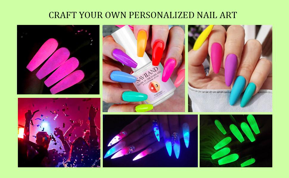SAVILAND Glows in The Dark Gel Nail Polish Set - 12 Halloween Colors Luminous Neon Nail Gel Polish Set Soak off U V/LED Glow Effect Nail Polish for DIY Nail Art Design Holiday Gifts for Women Nail Care Manicure Cutics Cosmetic