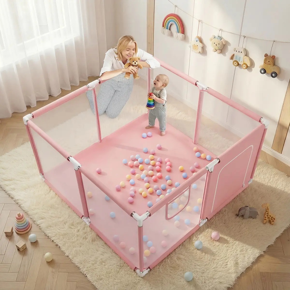 Baby Playpen, with Gate, Portable Play Yard 4-Panel, Indoor&Outdoor Playard Kids Activity Center, Baby Playpen, Sturdy&Safety Baby Fence,for Infants & Toddlers - Sturdy Toddler Fencae Creates a Secure Play and Sleep Area, Ideal Kids Activity Center
