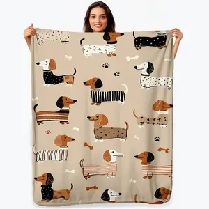 Dachshund Print Flannel Blanket - Premium Flannel Material Brown Black White Dog Pattern Comfortable Throw for Home Travel All Seasons Mother's Day Valentine's Day Birthday Christmas Gift
