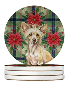 Carolines Treasures WDK8575RCS4 4 x 4 in. Hairless Palomino Chinese Crested Christmas Poinsettias Large Sandstone Coasters, Pack of 4