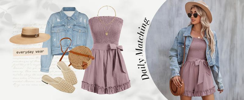 Grace Karin Women's Plain Cotton Linen Smocked Short Rompers, Casual Adjustable Spaghetti Strap Wide Leg Short Sleeveless Romper for Summer Ladies Clothes for Daily Wear, Womenswear Overalls Suits Grace Karin Women's Plain Cotton Linen Smocked Short Rompers, Casual Adjustable Spaghetti Strap Wide Leg Short Sleeveless Romper for Summer Ladies Clothes for Daily Wear, Womenswear Overalls Suits