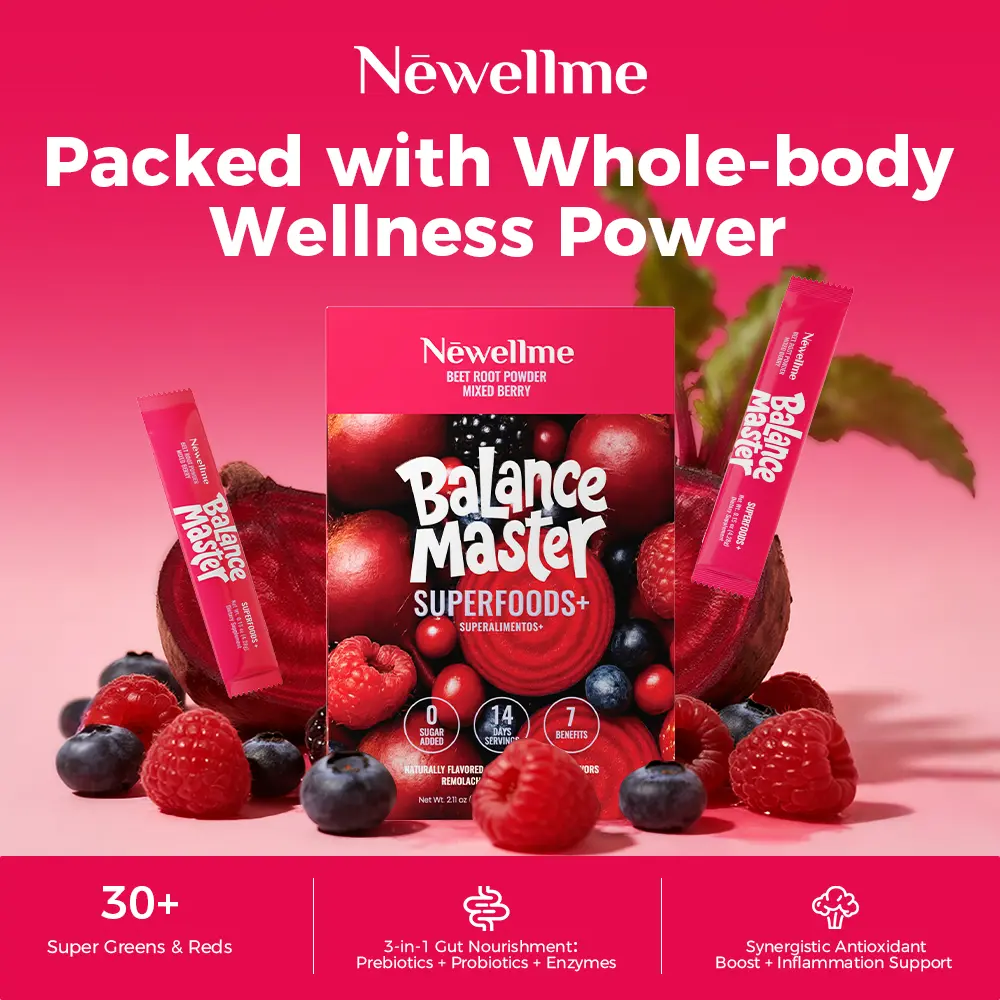 NEWELLME Super Red Food Powder, supports blood pressure, benefits leg veins, heart and blood vessel health, extracts of beetroot, etc. (14 bottles per box)