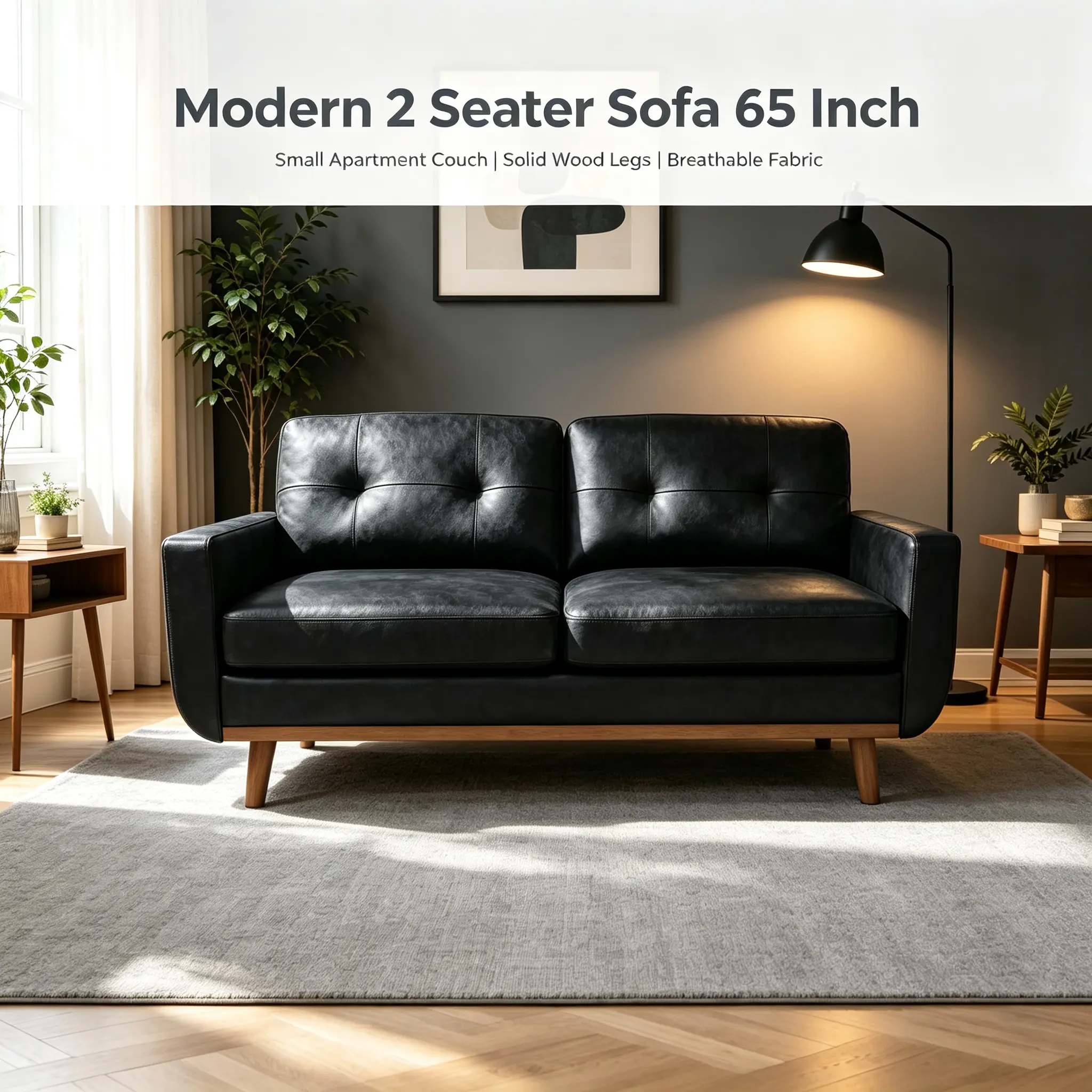 Comfy Loveseat Sofa - Modern 2-Seater 65-Inch Indoor Sofa, Solid Wood Legs, Breathable Foil Fabric, High-Density Foam Cushion, Tool-Free Assembly for Living Room Reading Nook, Living Room Decor