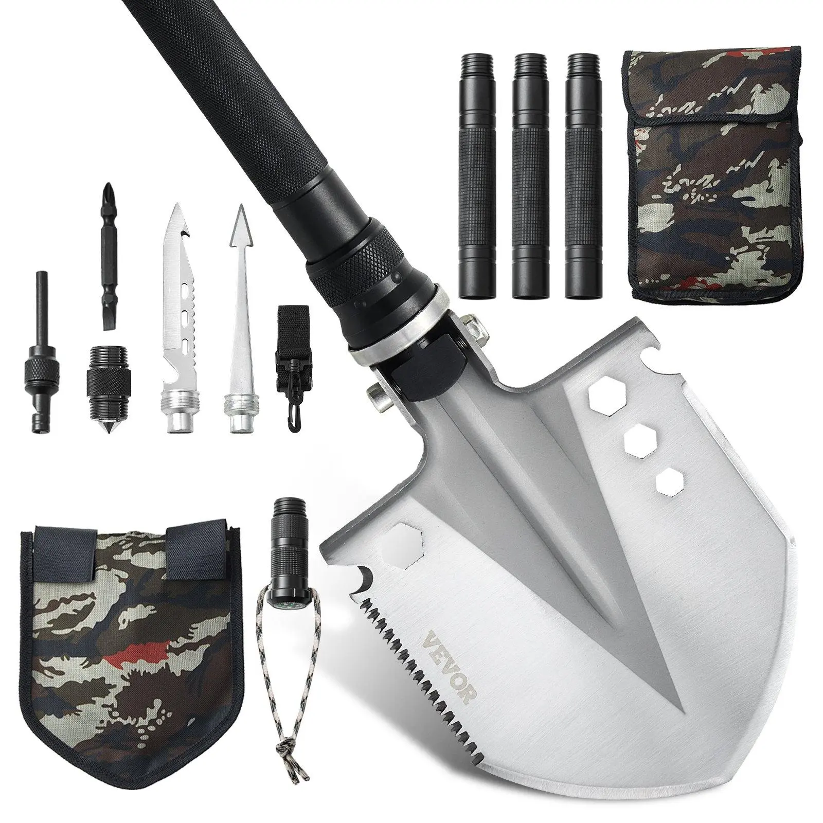 13 In 1 Survival Shovel, Tactical Folding Stainless Steel Multitool, Heavy-Duty Camping Gear and Cool Outdoor Gadgets for Hiking & Emergencies, Survival Gear, Tools And Gadgets, Tactical Accessories, Outdoor Stuff For Adults, Multifunctional Tool, Durable