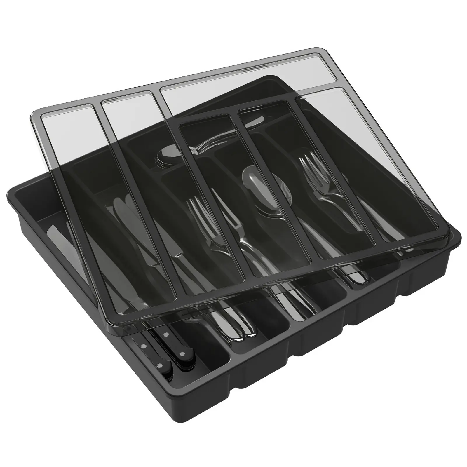 Lifewit Silverware Organizer with Lid, Covered Utensil Tray for Kitchen Drawer and Countertop, Plastic Storage Box for Spoons, Forks, Knives,dorm essentials,home decor