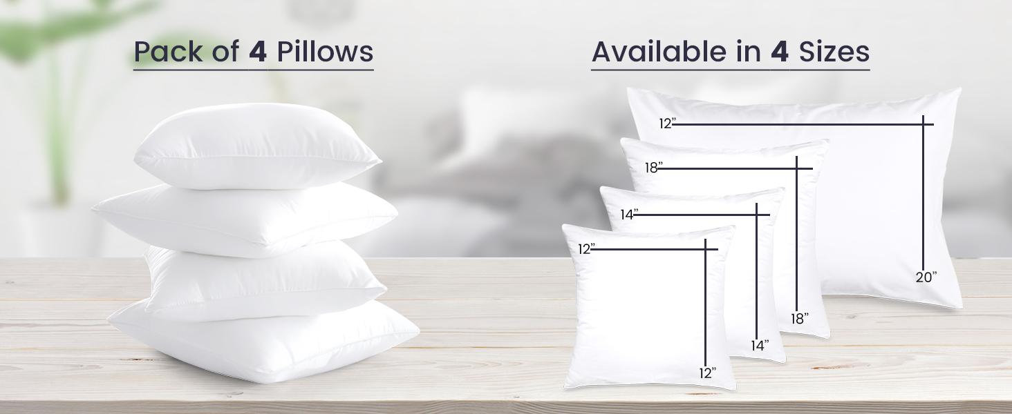 Lux Decor 4 Pack Throw Pillows - Hypoallergenic Durable Fillings Square Cushion, Soft, Fluffy & Lightweight Decorative Stuffer Pillows Insert-Machine Washable-Home Decoration Essentials-Versatile Decor Items