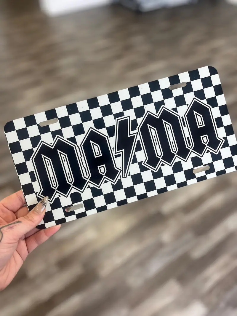 Mama Checkered License Plate, Custom Car Tag for Women, Car Coasters, Retro Mama License Plate, License Plate Frame, Rock